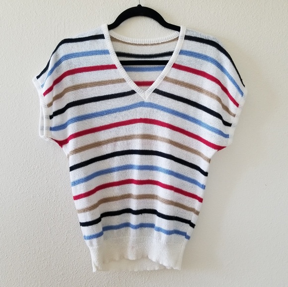 Tops - Cropped V Neck Short Sleeve Sweater